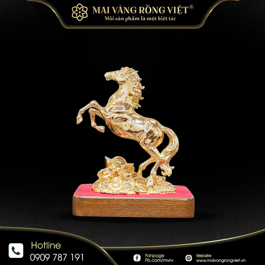 Song Mã Thịnh Vượng Bằng Đồng Mạ Cổ Điển Cao 20cm
