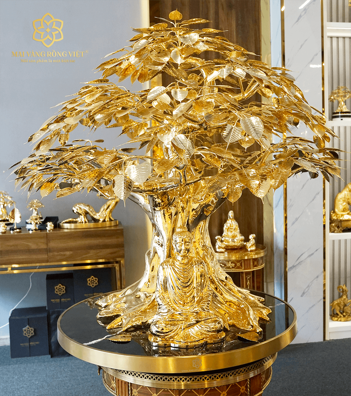 Cây Bồ Đề Đại Cát Tường Mạ Vàng 24K Cao 1m 1 Cây Bồ Đề Đại Cát Tường Mạ Vàng 24K Cao 1m
