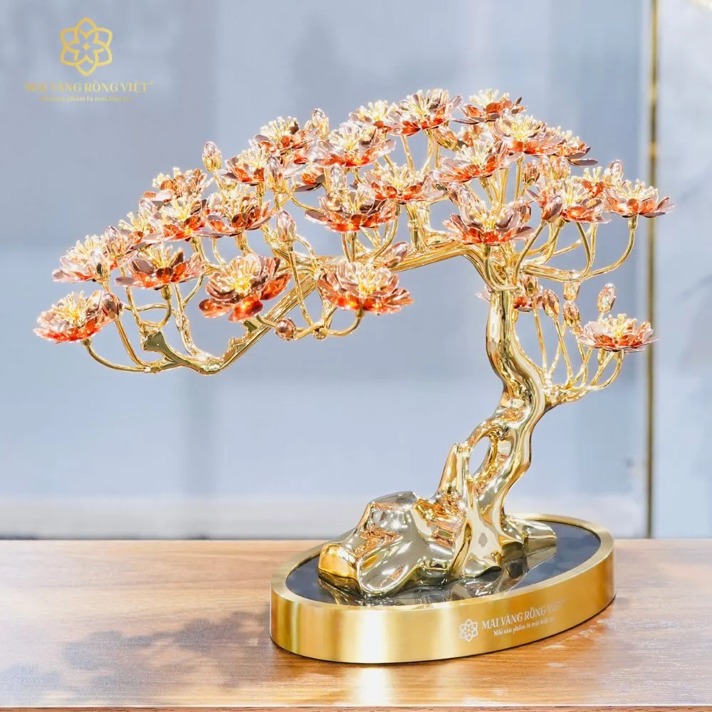 Cây Đào Hồng Xuân Mạ Vàng 24K Mix Rose Gold Cao 30cm 2 Cây Đào Hồng Xuân Mạ Vàng 24K Mix Rose Gold Cao 30cm - Ảnh 2