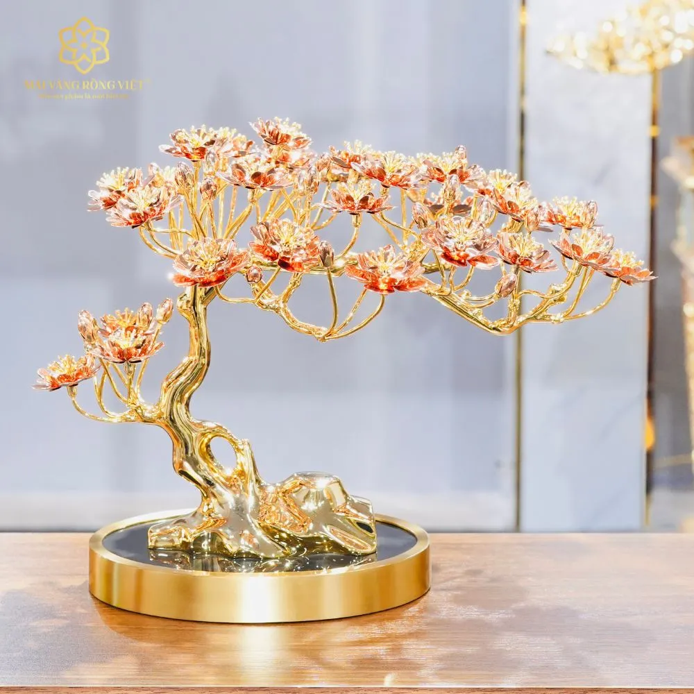 Cây Đào Hồng Xuân Mạ Vàng 24K Mix Rose Gold Cao 30cm 3 Cây Đào Hồng Xuân Mạ Vàng 24K Mix Rose Gold Cao 30cm - Ảnh 3