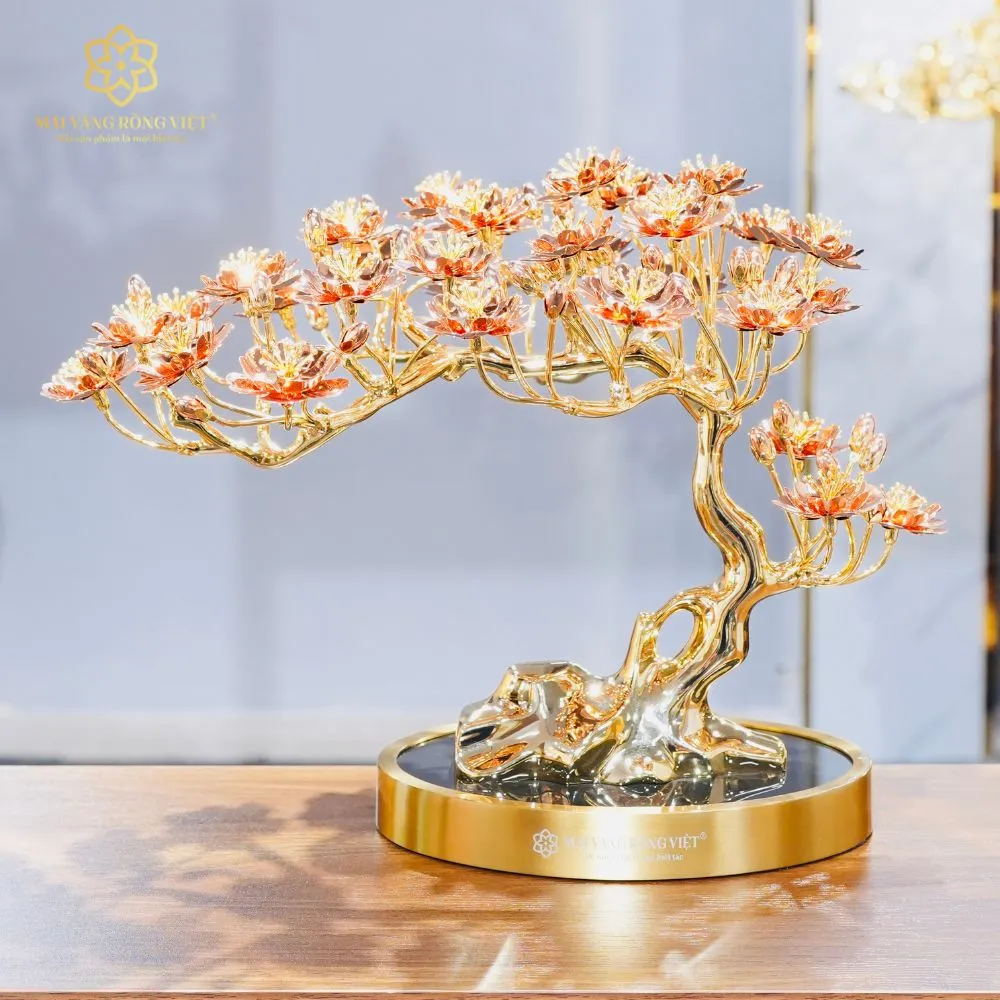 Cây Đào Hồng Xuân Mạ Vàng 24K Mix Rose Gold Cao 30cm 1 Cây Đào Hồng Xuân Mạ Vàng 24K Mix Rose Gold Cao 30cm