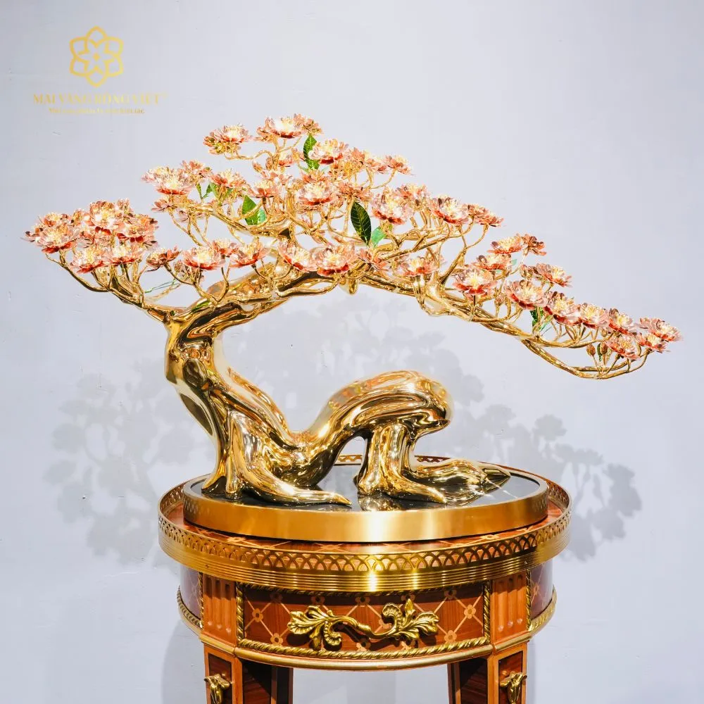 Cây Đào Kỳ Lân Mạ Vàng 24K Mix Rose Gold Cao 45cm 1 Cây Đào Kỳ Lân Mạ Vàng 24K Mix Rose Gold Cao 45cm