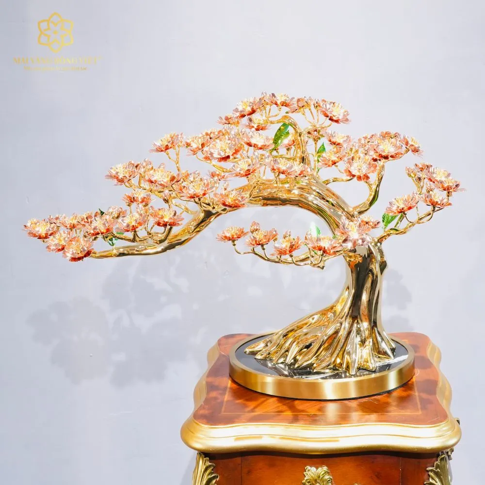 Cây Đào Bạt Phong Mạ Vàng 24K Mix Rose Gold Cao 39cm 1 Cây Đào Bạt Phong Mạ Vàng 24K Mix Rose Gold Cao 39cm
