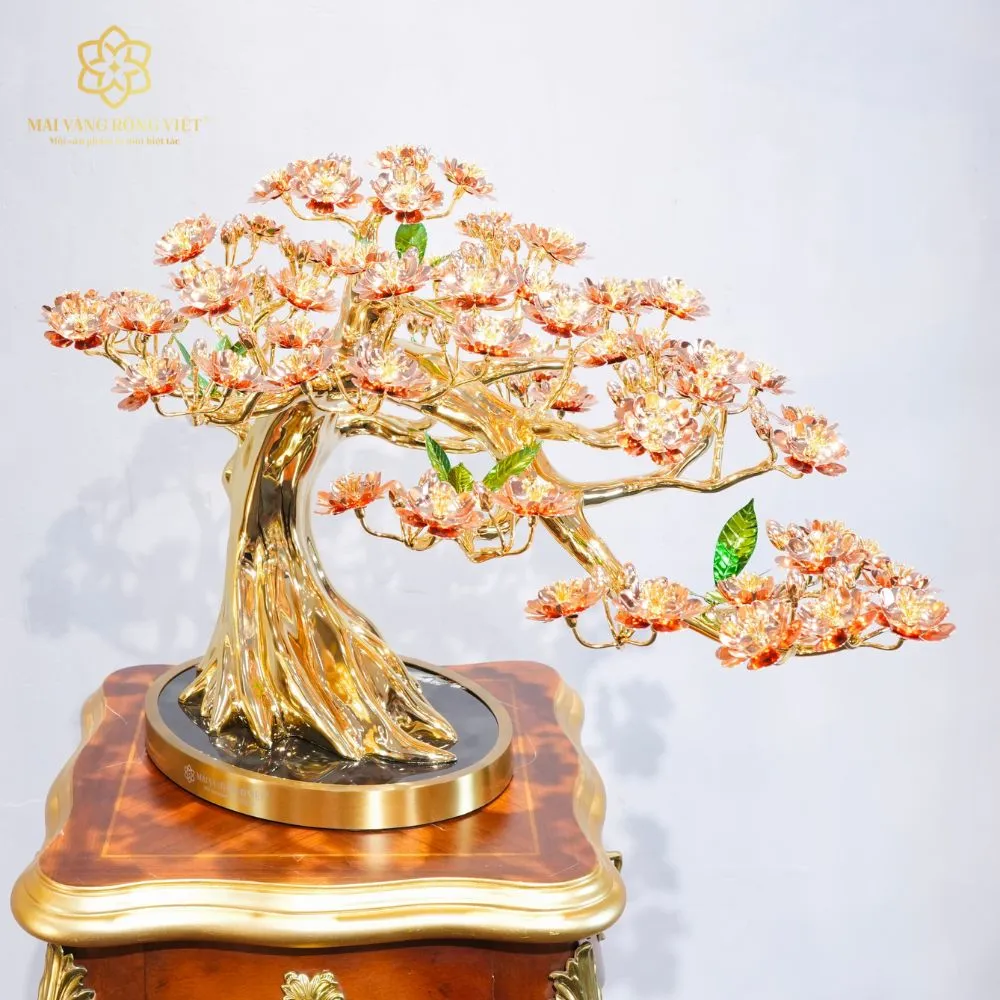 Cây Đào Bạt Phong Mạ Vàng 24K Mix Rose Gold Cao 39cm 4 Cây Đào Bạt Phong Mạ Vàng 24K Mix Rose Gold Cao 39cm - Ảnh 4