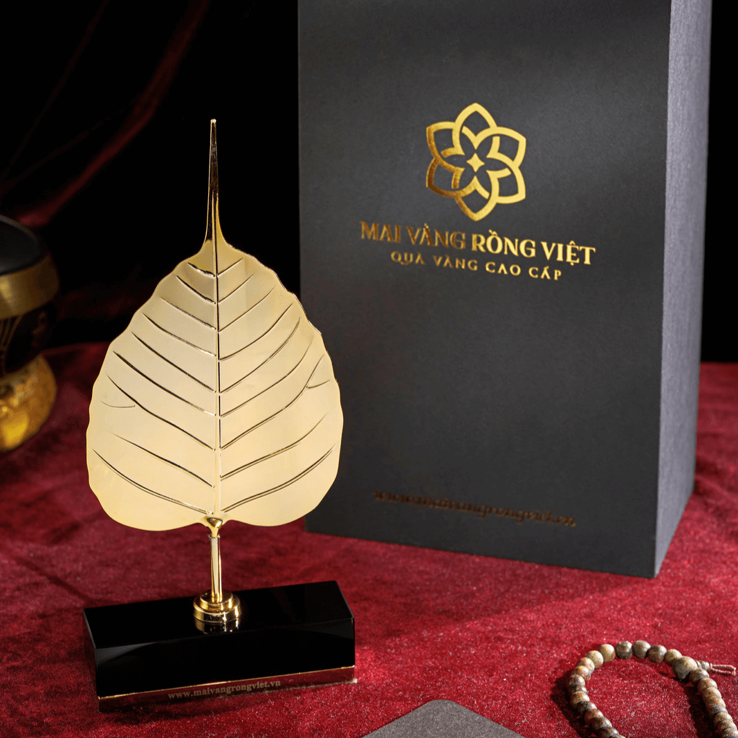 Lá Bồ Đề Hạnh Phúc Mạ Vàng 24k Đế Chữ Nhật 1 Lá Bồ Đề Hạnh Phúc Mạ Vàng 24k Đế Chữ Nhật