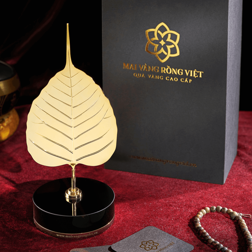 Lá Bồ Đề Hạnh Phúc Mạ Vàng 24k Đế Tròn 1 Lá Bồ Đề Hạnh Phúc Mạ Vàng 24k Đế Tròn