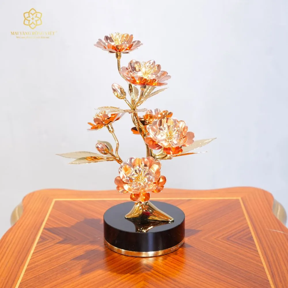 Cành Đào Mạ Vàng 24K Mix Rose Gold 1 Cành Đào Mạ Vàng 24K Mix Rose Gold