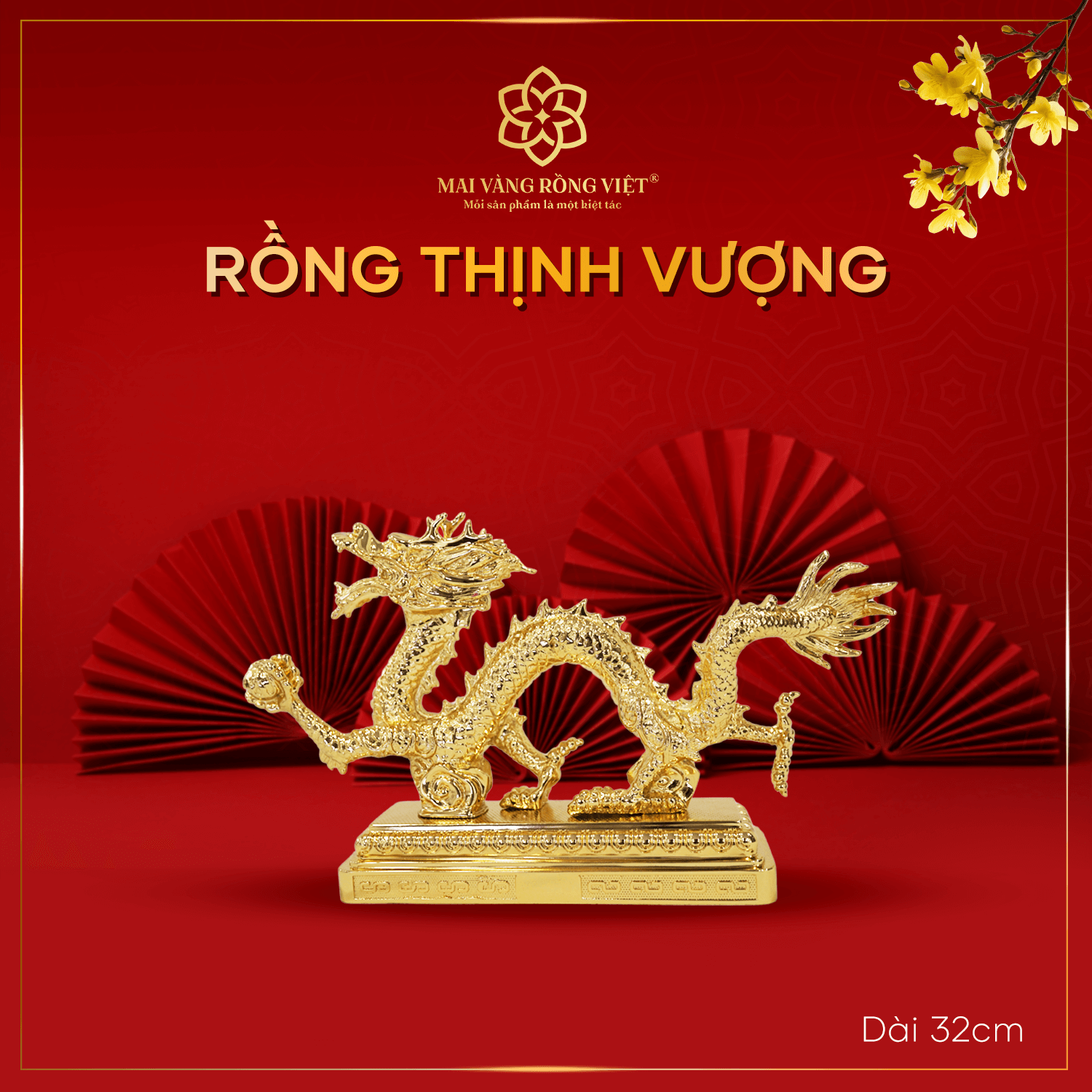 Rồng Thịnh Vượng mạ vàng 24K dài 32cm 1 Rồng Thịnh Vượng mạ vàng 24K dài 32cm