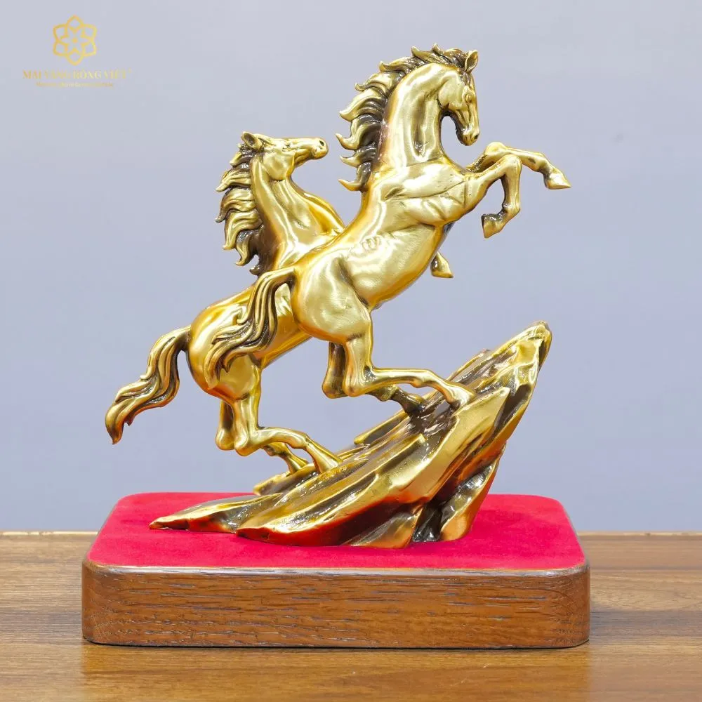 Song Mã Thịnh Vượng Bằng Đồng Mạ Cổ Điển Cao 20cm 1 Song Mã Thịnh Vượng Bằng Đồng Mạ Cổ Điển Cao 20cm