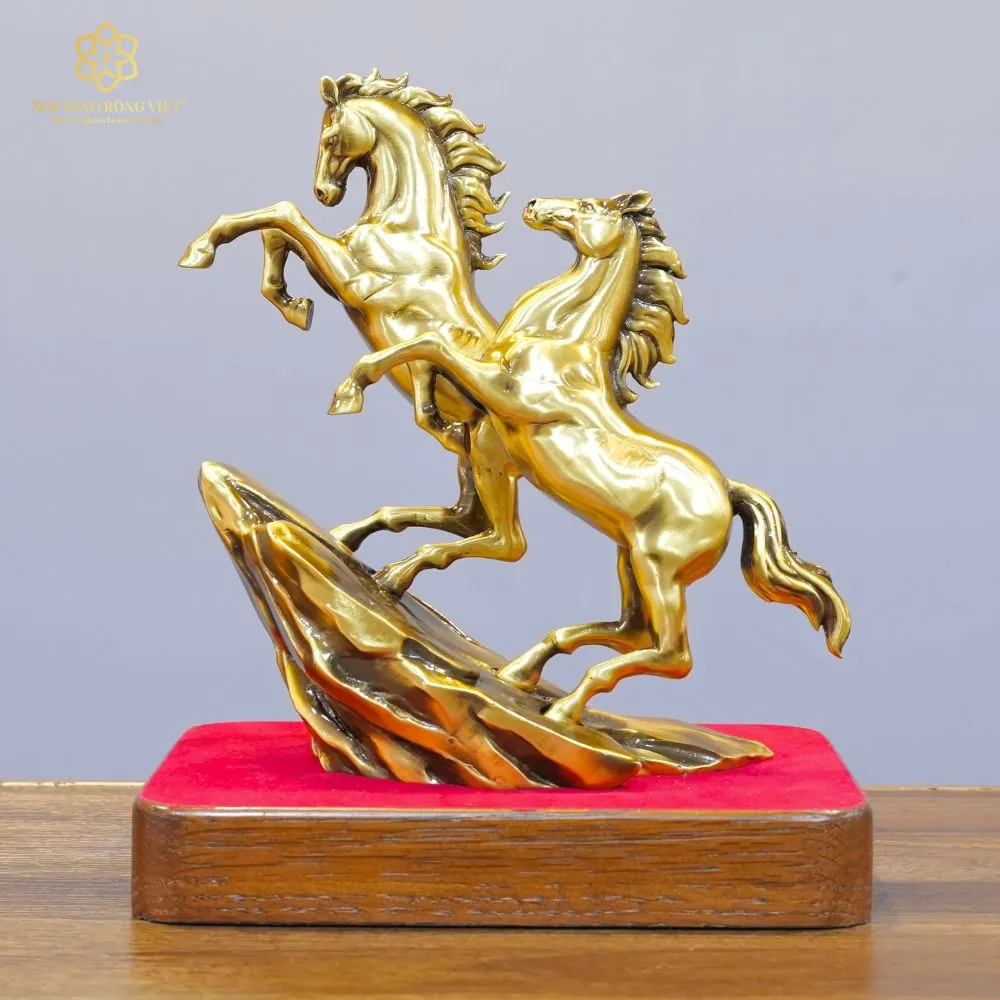 Song Mã Thịnh Vượng Bằng Đồng Mạ Cổ Điển Cao 20cm 2 Song Mã Thịnh Vượng Bằng Đồng Mạ Cổ Điển Cao 20cm - Ảnh 2