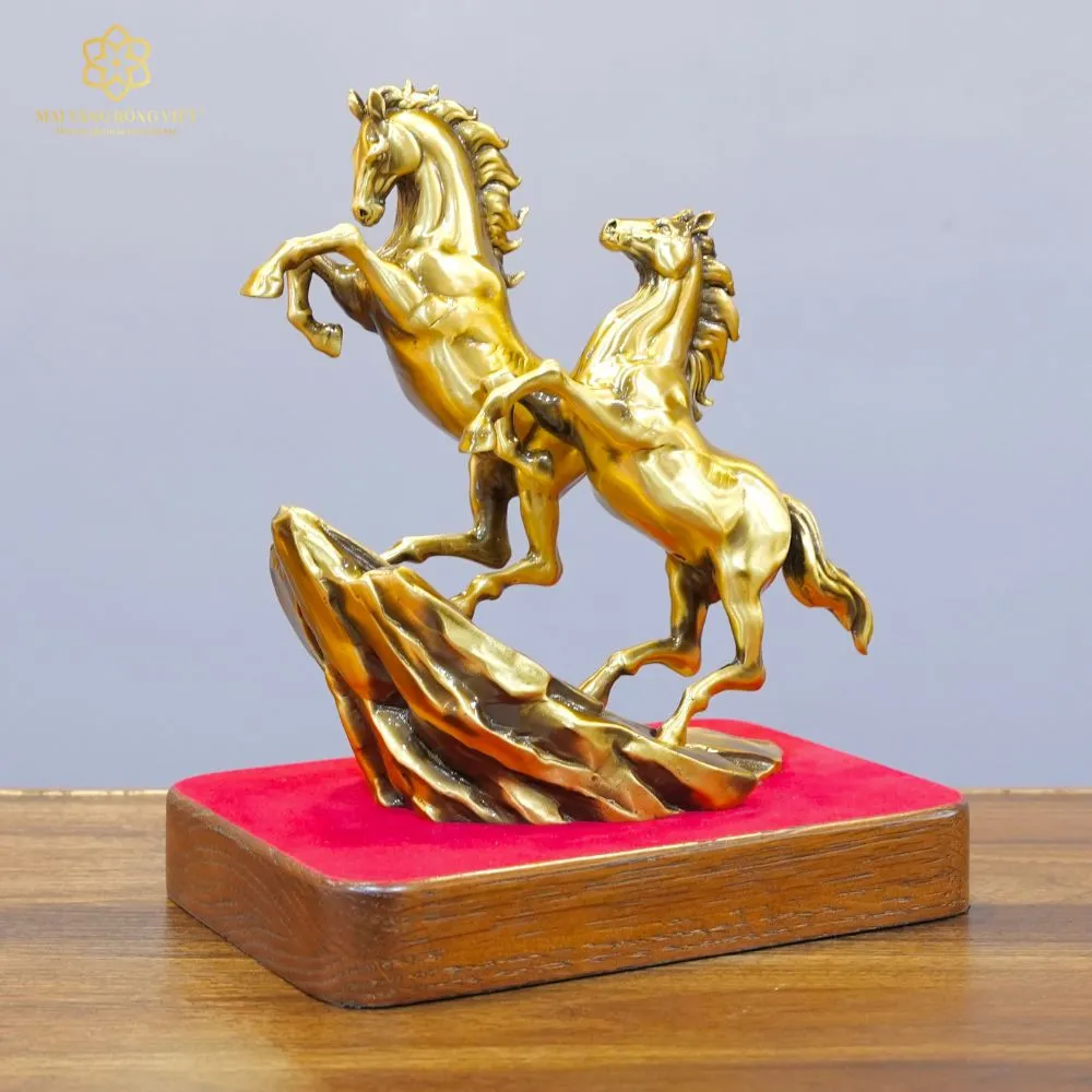Song Mã Thịnh Vượng Bằng Đồng Mạ Cổ Điển Cao 20cm 4 Song Mã Thịnh Vượng Bằng Đồng Mạ Cổ Điển Cao 20cm - Ảnh 4