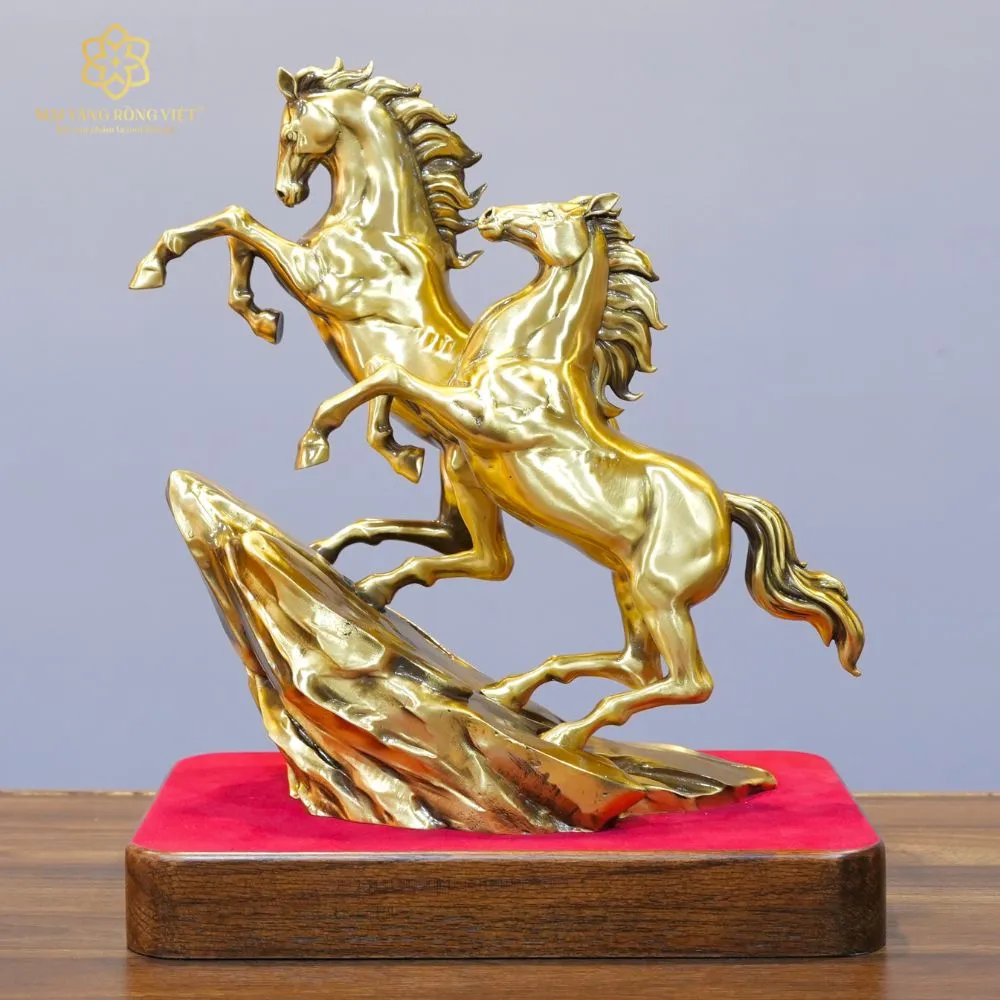 Song Mã Thịnh Vượng Bằng Đồng Mạ Cổ Điển Cao 30cm 2 Song Mã Thịnh Vượng Bằng Đồng Mạ Cổ Điển Cao 30cm - Ảnh 2
