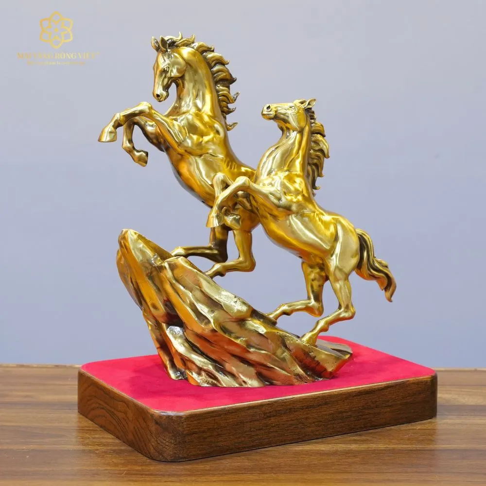 Song Mã Thịnh Vượng Bằng Đồng Mạ Cổ Điển Cao 30cm 4 Song Mã Thịnh Vượng Bằng Đồng Mạ Cổ Điển Cao 30cm - Ảnh 4