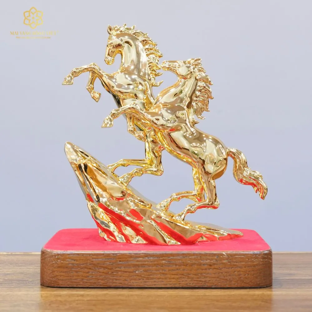 Song Mã Thịnh Vượng Bằng Đồng Mạ Gold Cao 20cm 2 Song Mã Thịnh Vượng Bằng Đồng Mạ Gold Cao 20cm - Ảnh 2