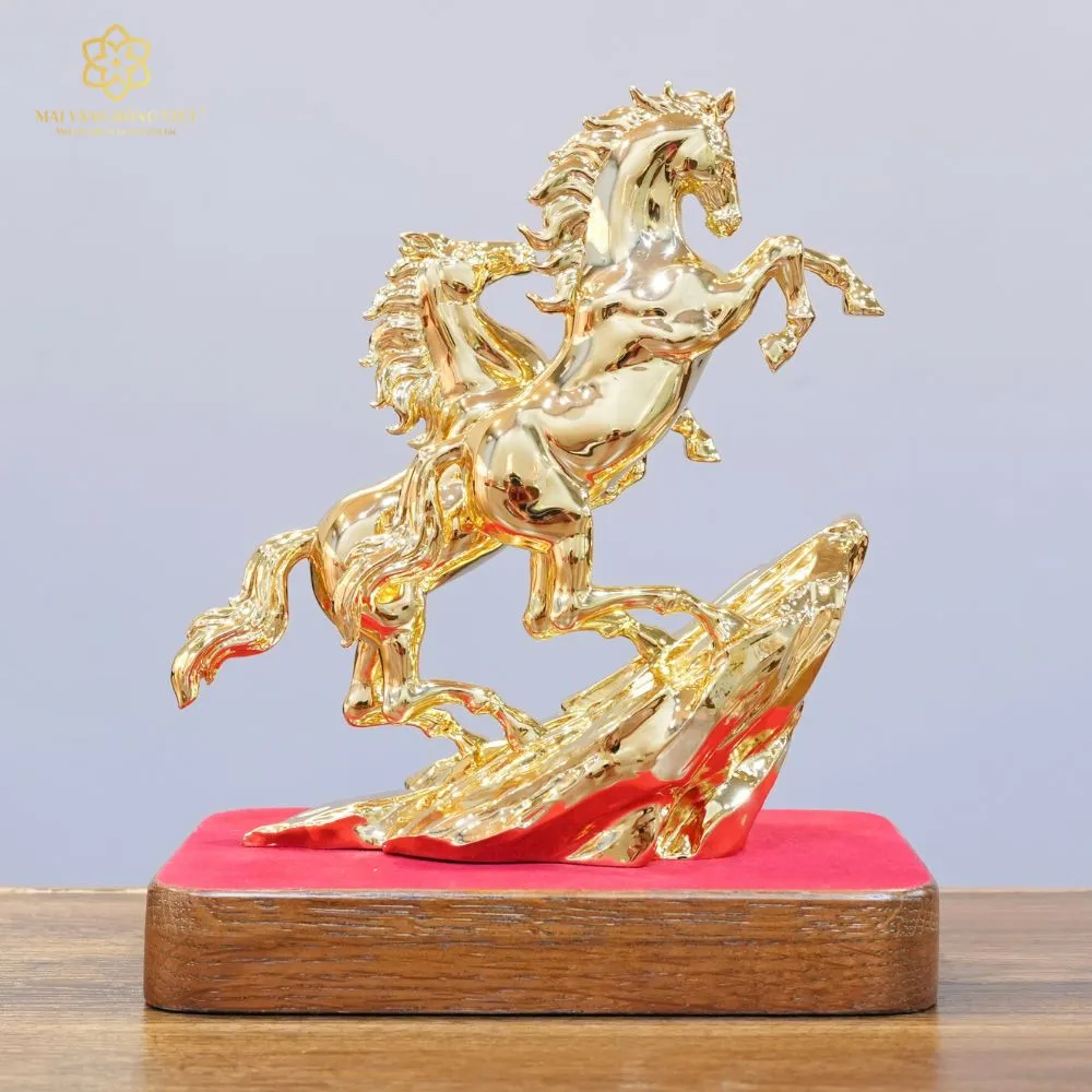 Song Mã Thịnh Vượng Bằng Đồng Mạ Gold Cao 20cm 1 Song Mã Thịnh Vượng Bằng Đồng Mạ Gold Cao 20cm