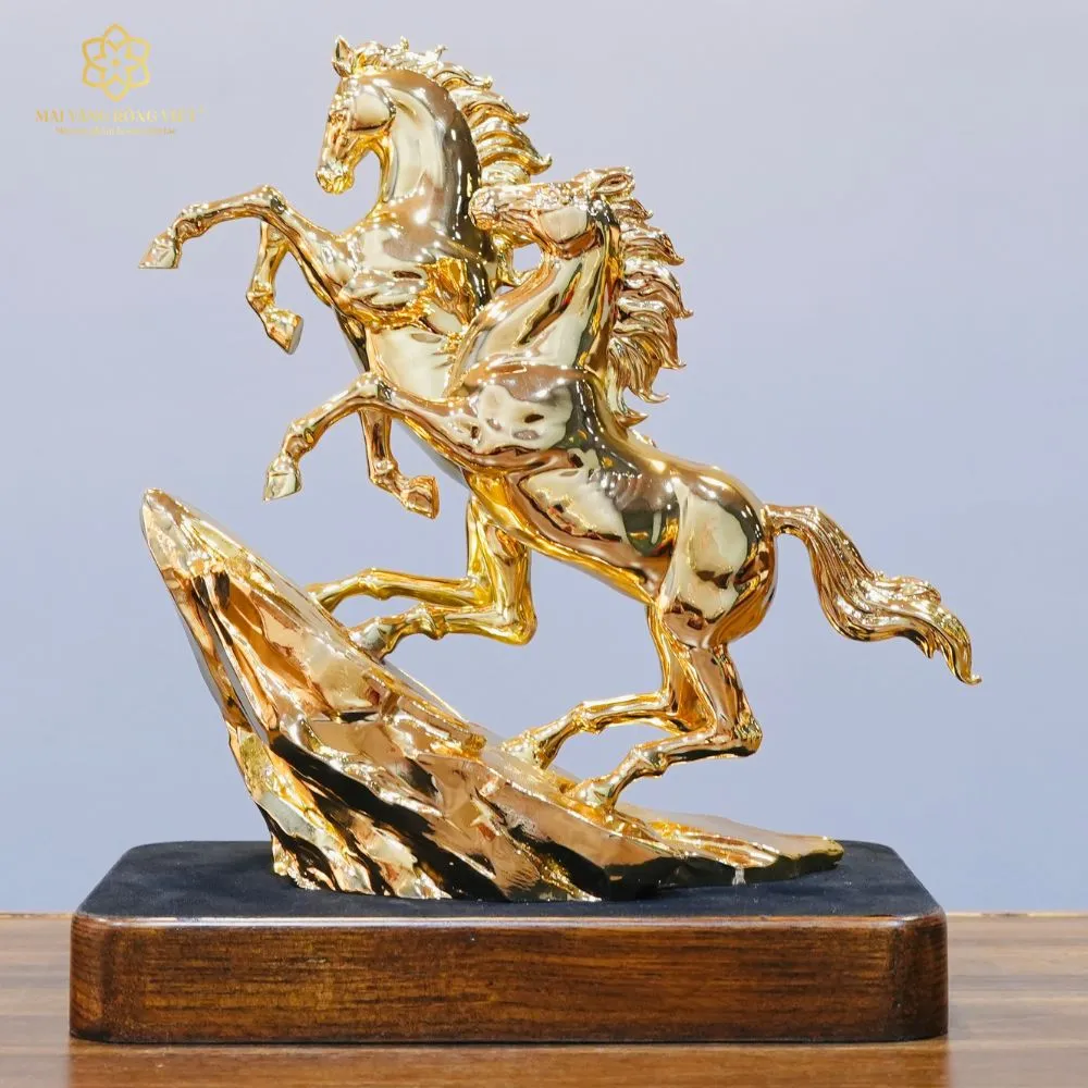 Song Mã Thịnh Vượng Bằng Đồng Mạ Gold Cao 30cm 2 Song Mã Thịnh Vượng Bằng Đồng Mạ Gold Cao 30cm - Ảnh 2