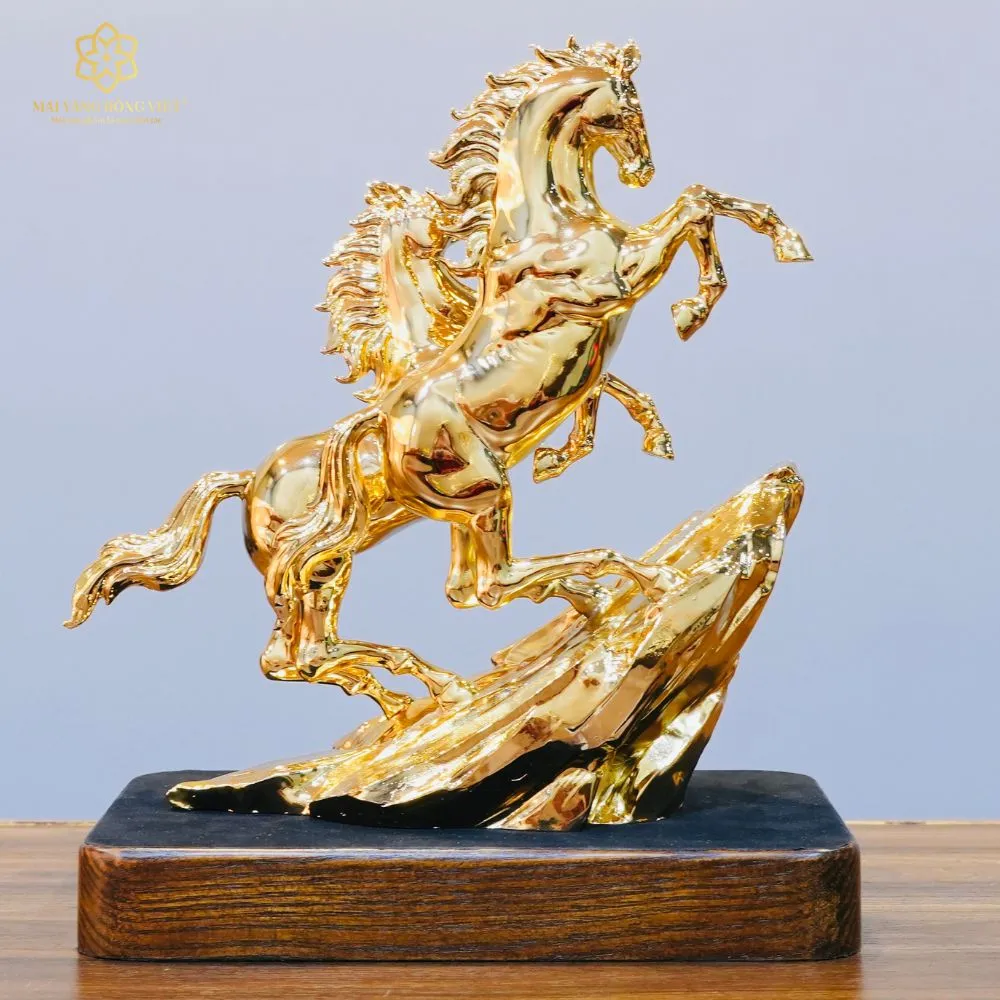 Song Mã Thịnh Vượng Bằng Đồng Mạ Gold Cao 30cm 1 Song Mã Thịnh Vượng Bằng Đồng Mạ Gold Cao 30cm