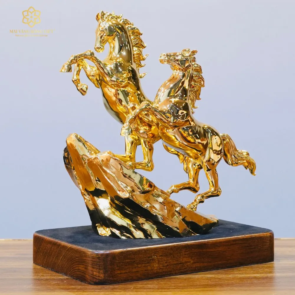 Song Mã Thịnh Vượng Bằng Đồng Mạ Gold Cao 30cm 4 Song Mã Thịnh Vượng Bằng Đồng Mạ Gold Cao 30cm - Ảnh 4