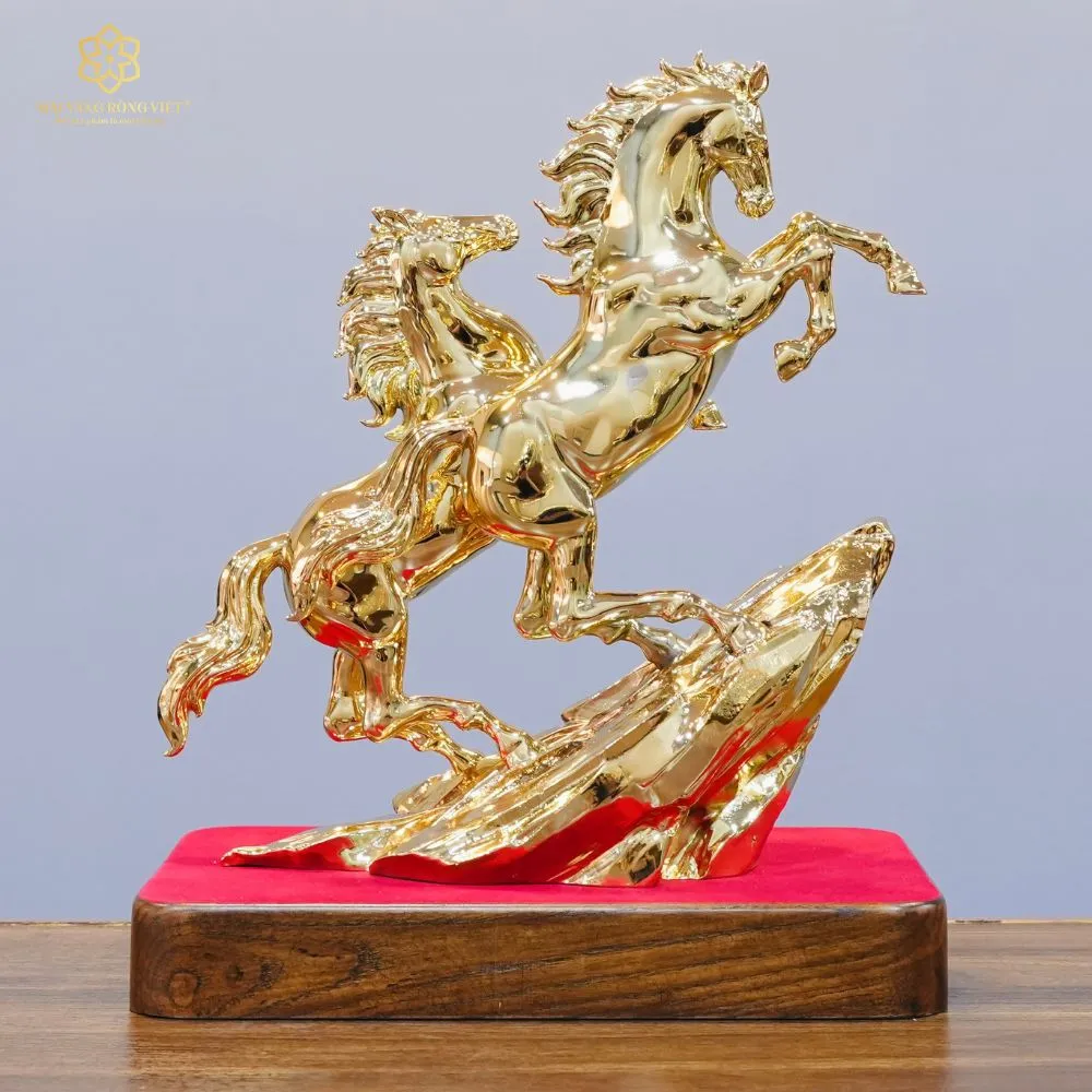 Song Mã Thịnh Vượng Bằng Đồng Mạ Gold Cao 30cm 7 Song Mã Thịnh Vượng Bằng Đồng Mạ Gold Cao 30cm - Ảnh 7